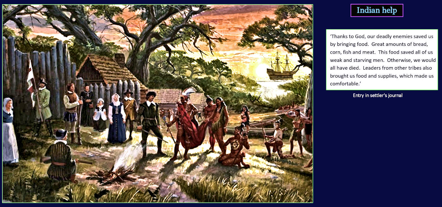 Jamestown Indians help colonists, 1610